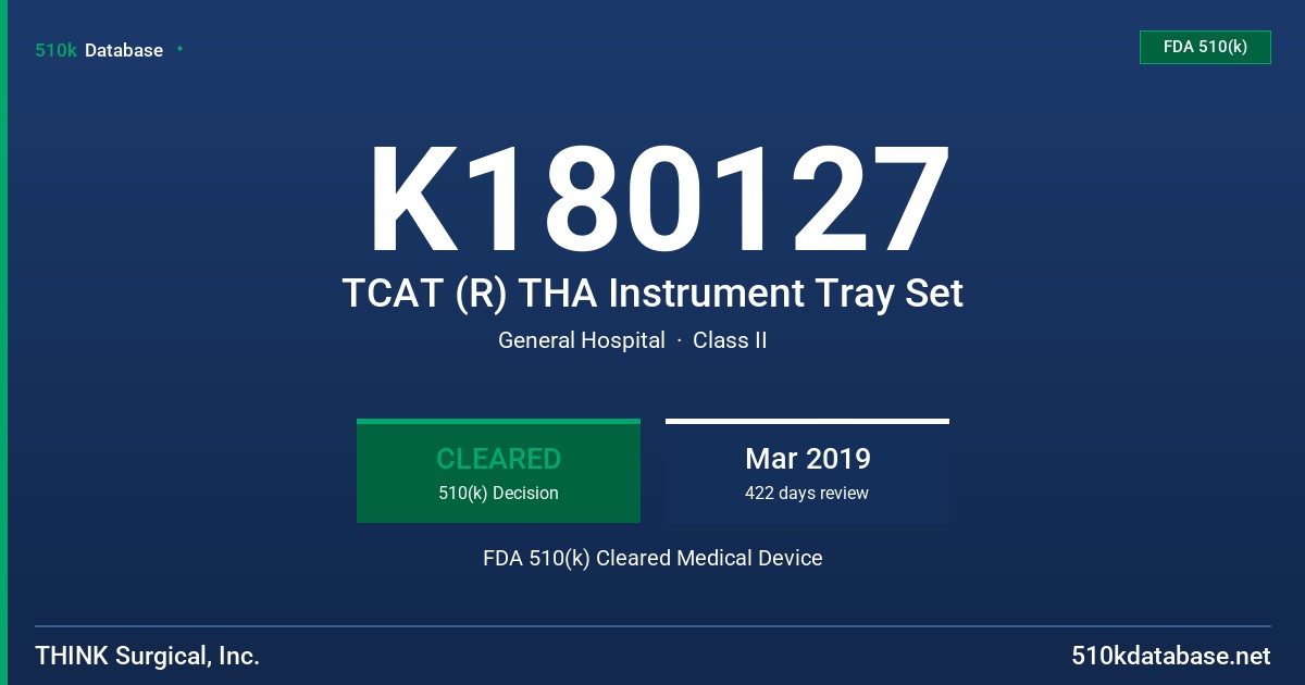 K180127 TCAT (R) THA Instrument Tray Set FDA 510(k) Cleared Medical Device