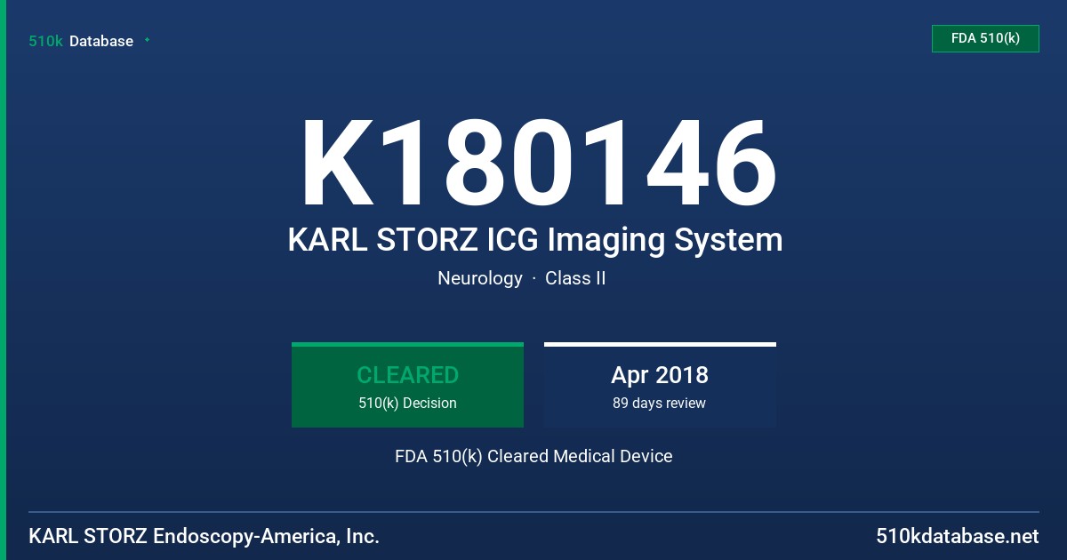 K180146 KARL STORZ ICG Imaging System FDA 510(k) Cleared Medical Device