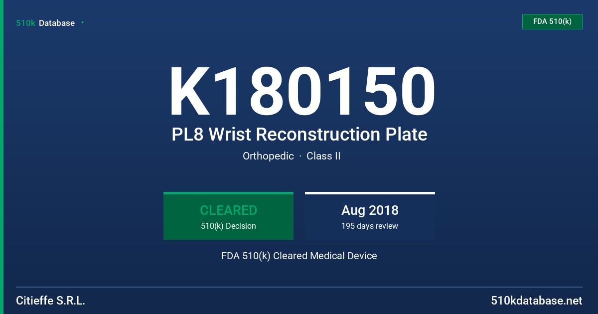 K180150 PL8 Wrist Reconstruction Plate FDA 510(k) Cleared Medical Device