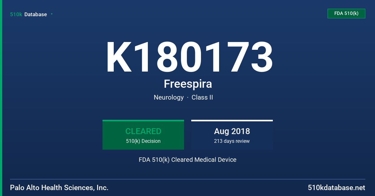 K180173 Freespira FDA 510(k) Cleared Medical Device