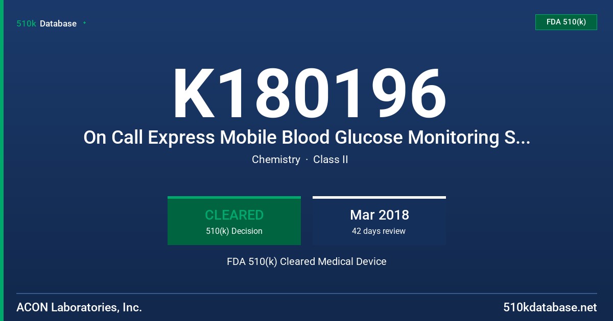K180196 On Call Express Mobile Blood Glucose Monitoring System FDA 510(k) Cleared Medical Device