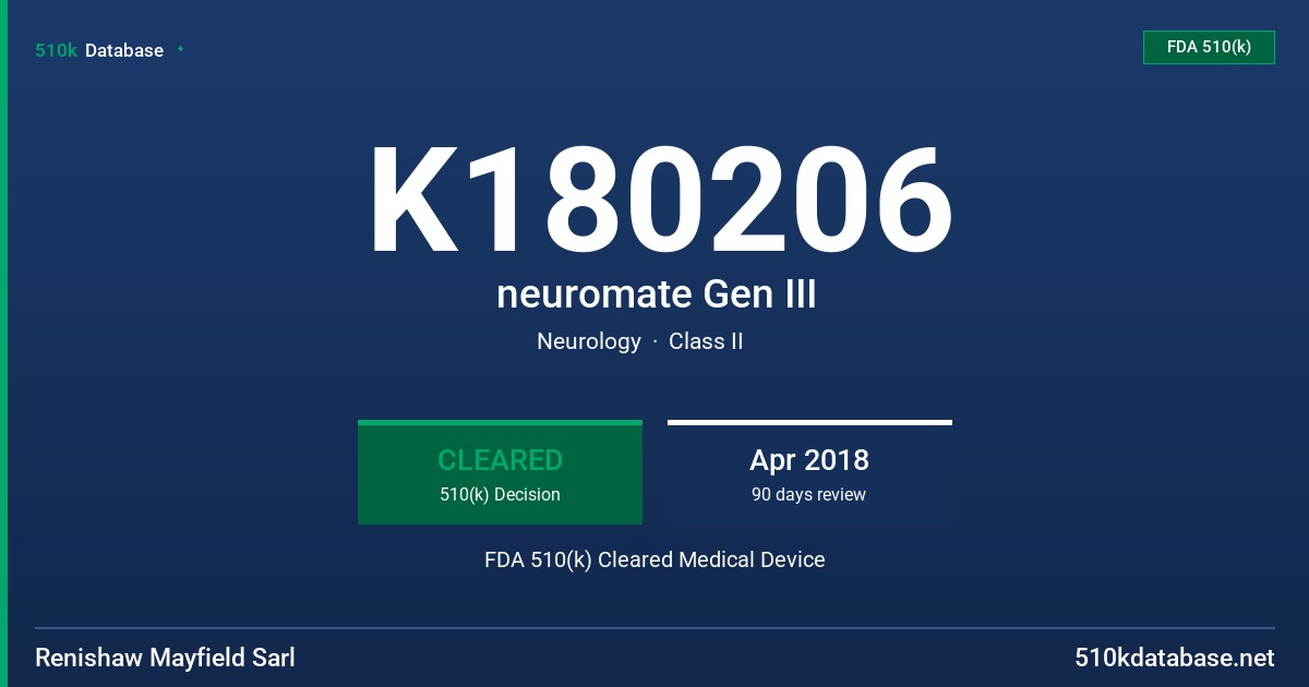 K180206 neuromate Gen III FDA 510(k) Cleared Medical Device