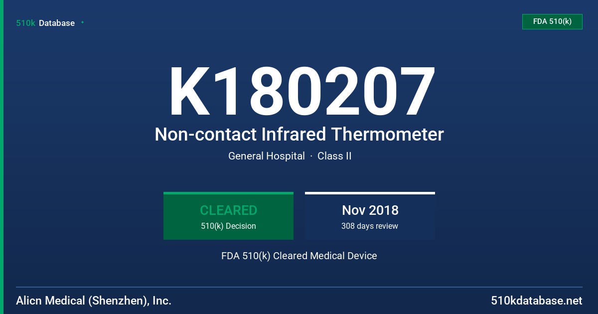 K180207 Non-contact Infrared Thermometer FDA 510(k) Cleared Medical Device