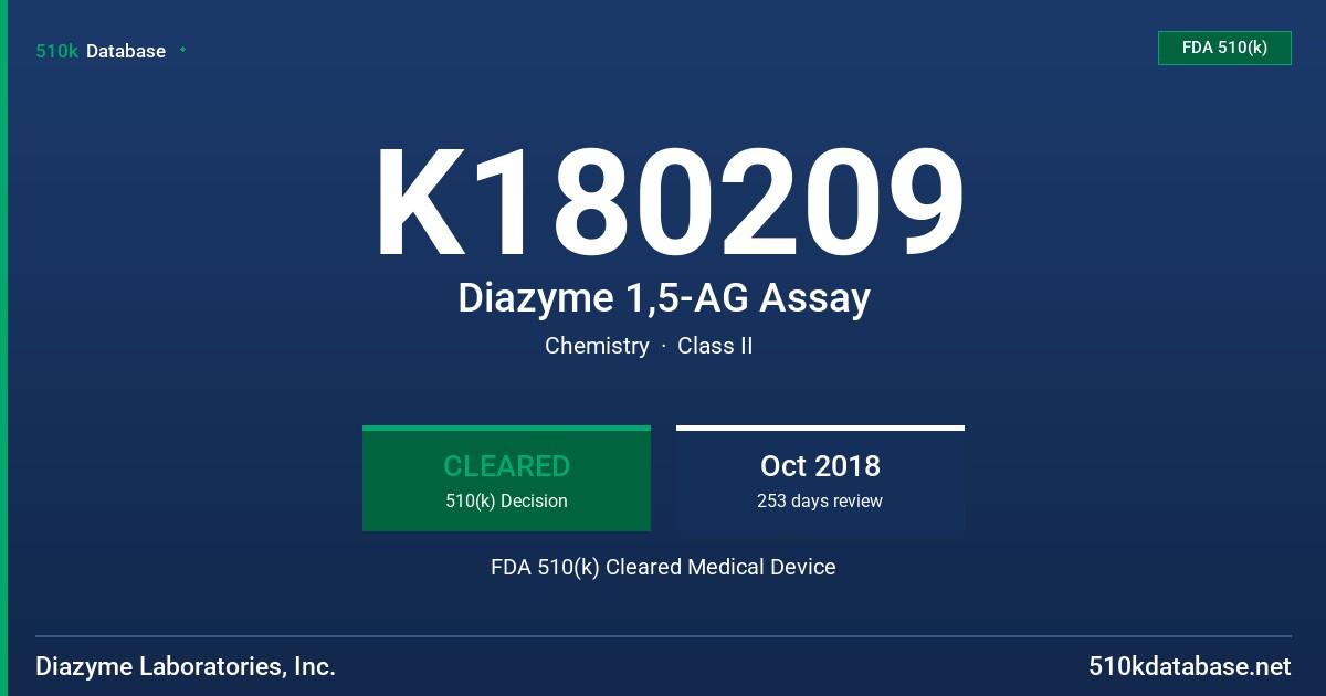 K180209 Diazyme 1,5-AG Assay FDA 510(k) Cleared Medical Device