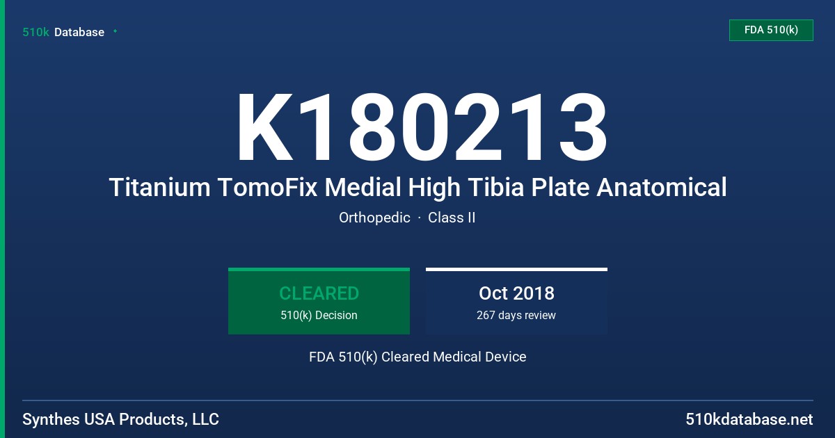 K180213 Titanium TomoFix Medial High Tibia Plate Anatomical FDA 510(k) Cleared Medical Device