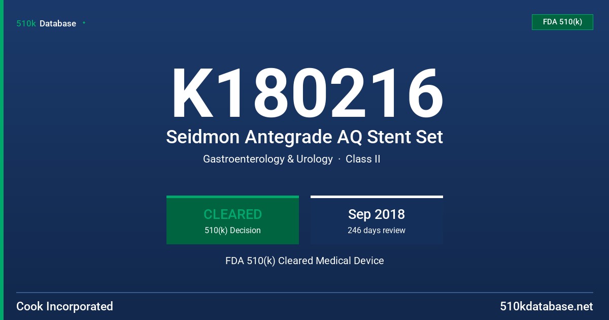 K180216 Seidmon Antegrade AQ Stent Set FDA 510(k) Cleared Medical Device
