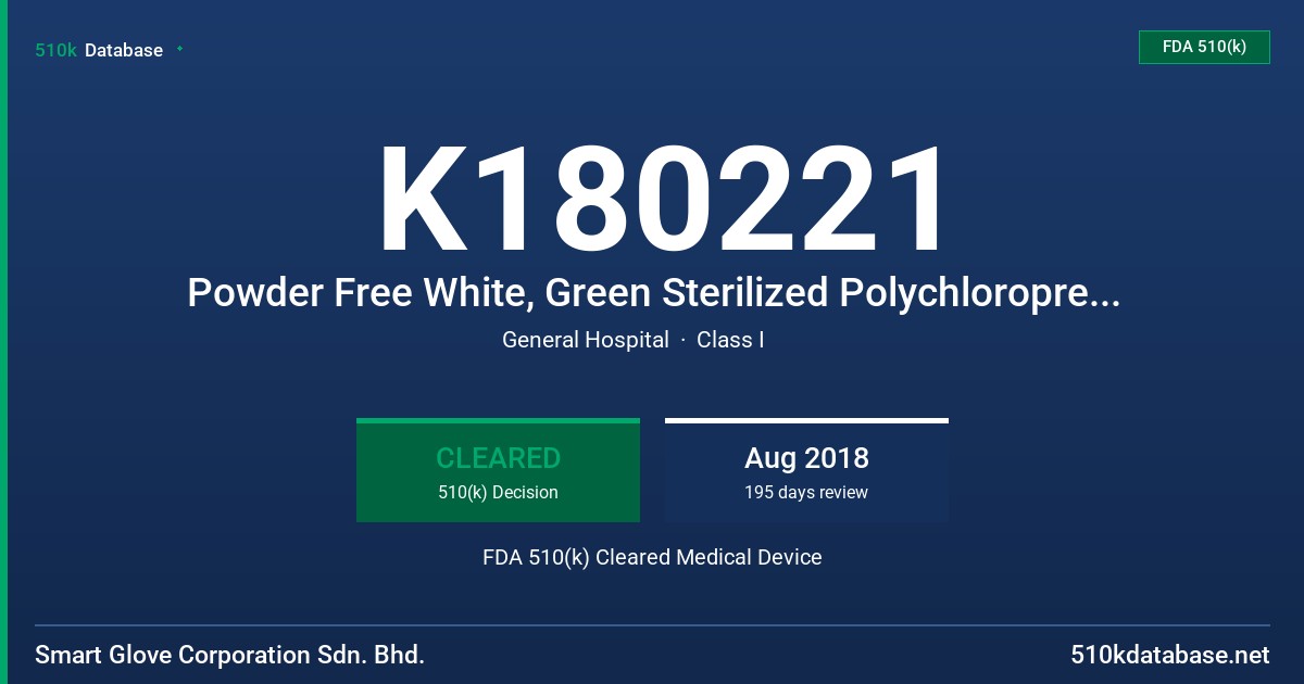 K180221 Powder Free White, Green Sterilized Polychloroprene Copolymer Surgical  Gloves - Tested for Use with Chemotherapy Drugs FDA 510(k) Cleared Medical Device