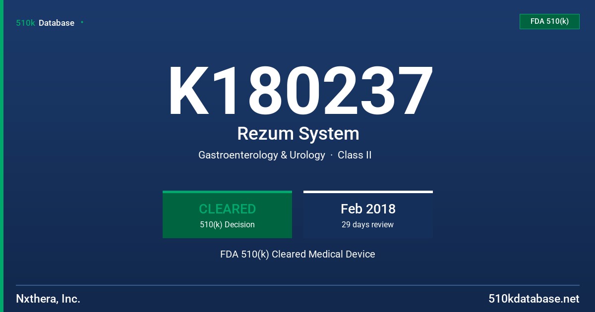 K180237 Rezum System FDA 510(k) Cleared Medical Device