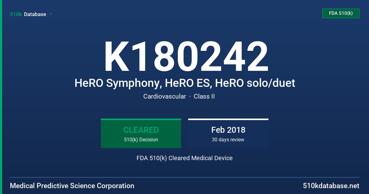 K180242 HeRO Symphony, HeRO ES, HeRO solo/duet FDA 510(k) Cleared Medical Device