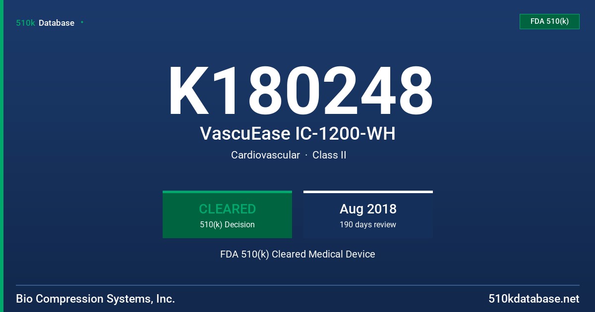 K180248 VascuEase IC-1200-WH FDA 510(k) Cleared Medical Device
