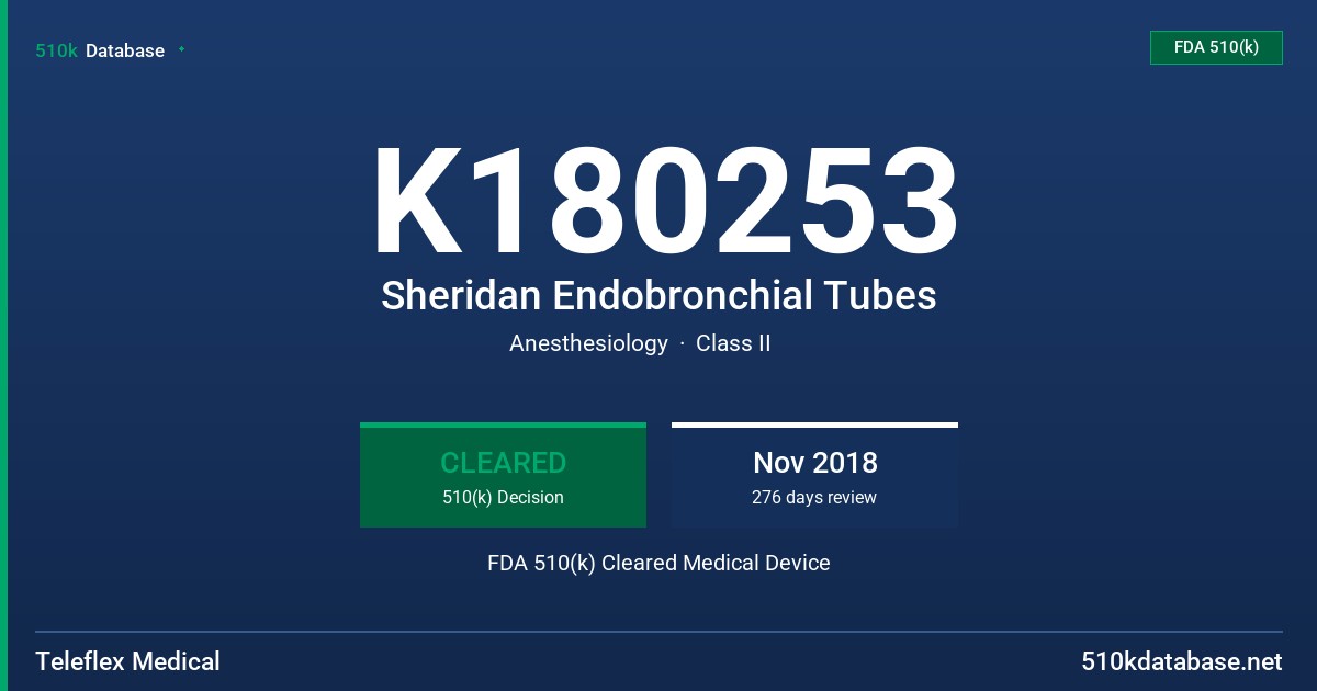 K180253 Sheridan Endobronchial Tubes FDA 510(k) Cleared Medical Device