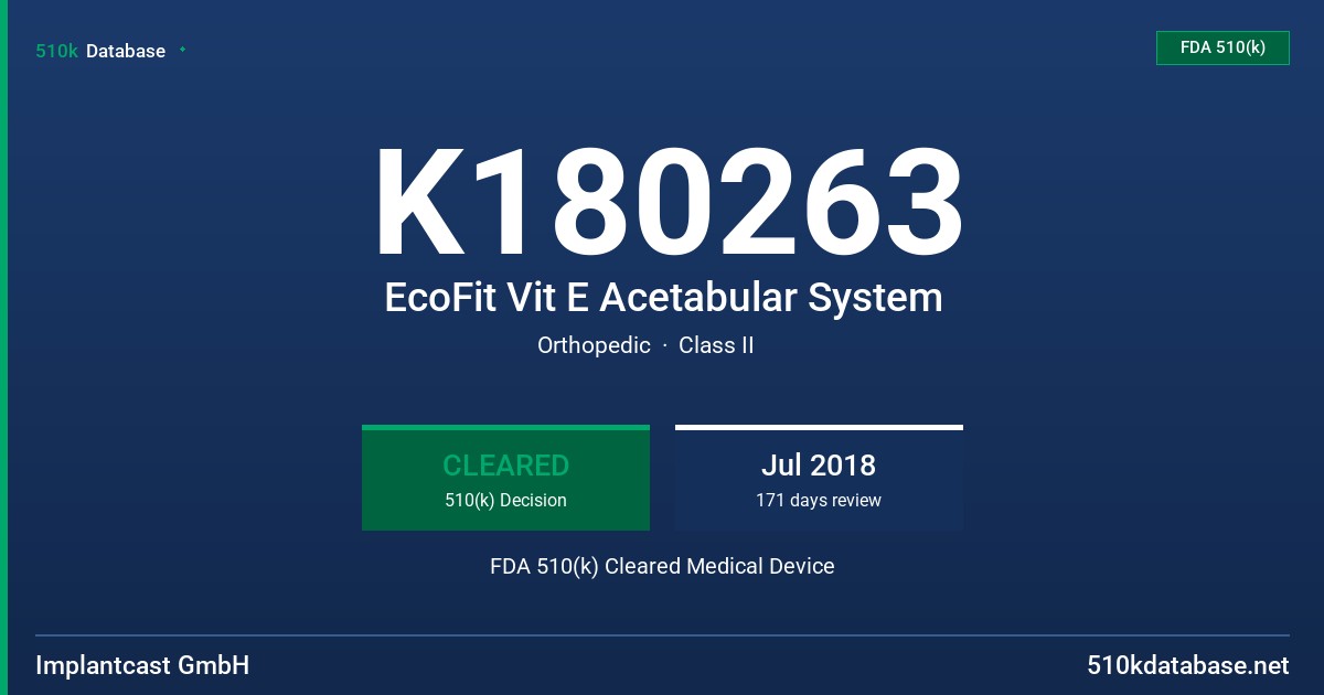 K180263 EcoFit Vit E Acetabular System FDA 510(k) Cleared Medical Device