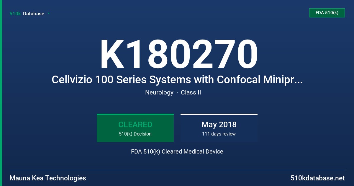 K180270 Cellvizio 100 Series Systems with Confocal Miniprobes FDA 510(k) Cleared Medical Device