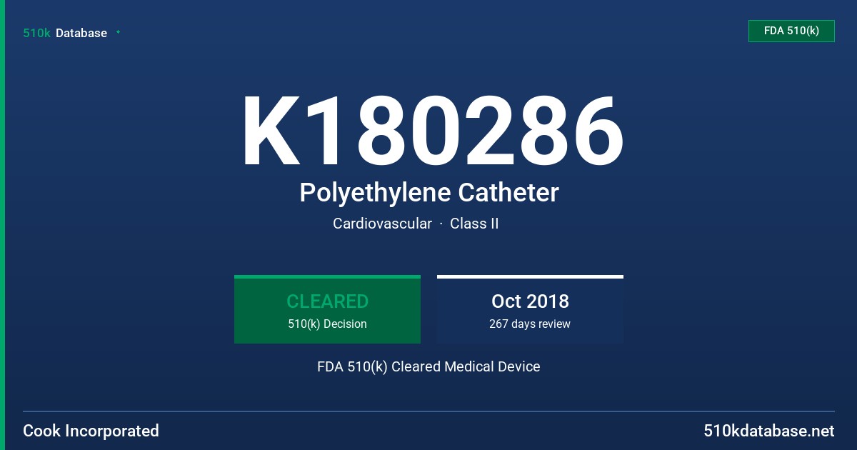 K180286 Polyethylene Catheter FDA 510(k) Cleared Medical Device