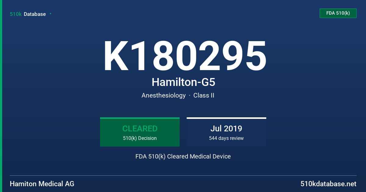 K180295 Hamilton-G5 FDA 510(k) Cleared Medical Device