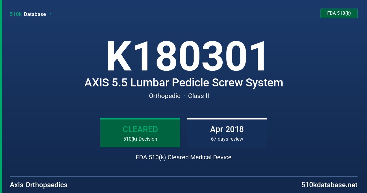 K180301 AXIS 5.5 Lumbar Pedicle Screw System FDA 510(k) Cleared Medical Device