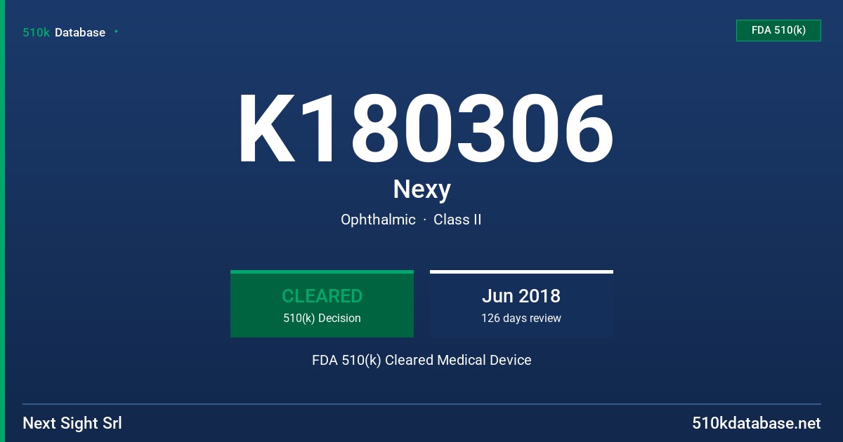 K180306 Nexy FDA 510(k) Cleared Medical Device