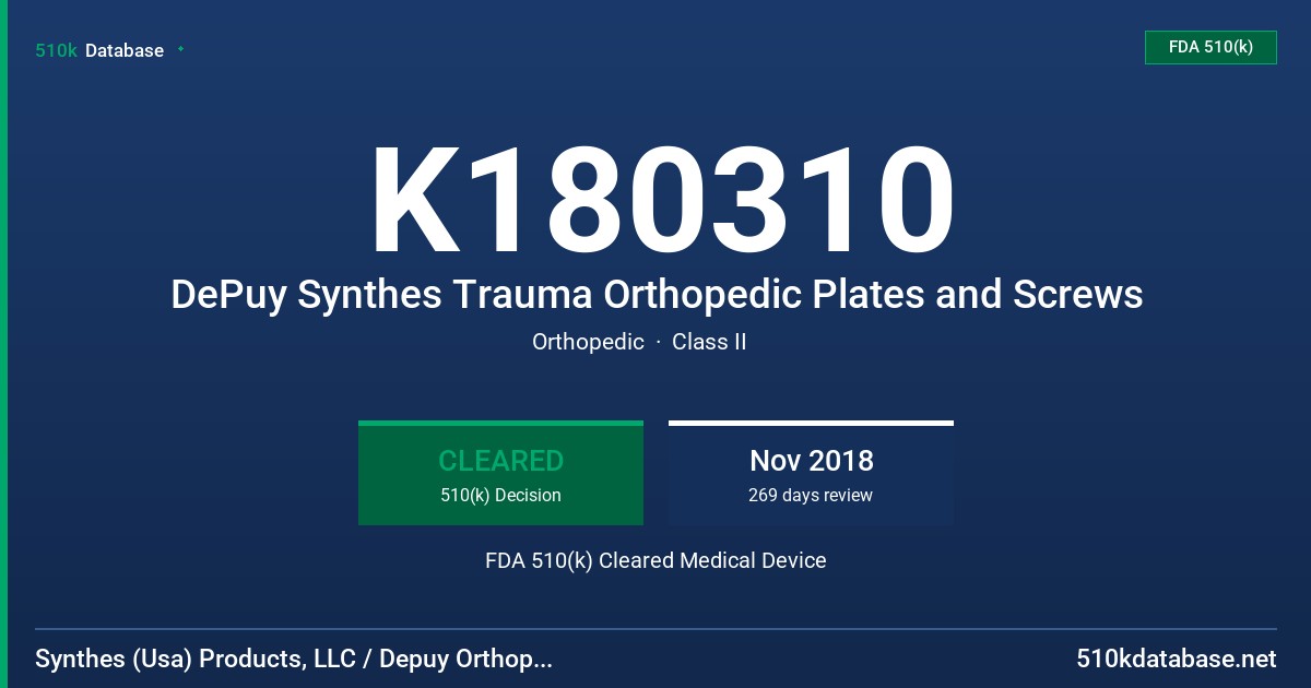 K180310 DePuy Synthes Trauma Orthopedic Plates and Screws FDA 510(k) Cleared Medical Device