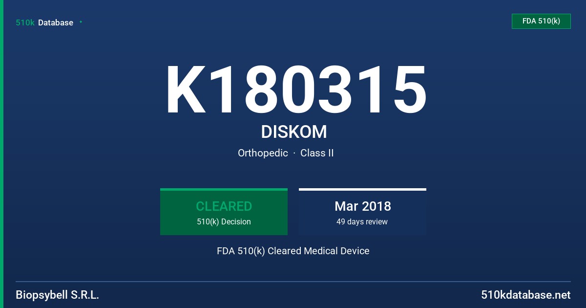 K180315 DISKOM FDA 510(k) Cleared Medical Device