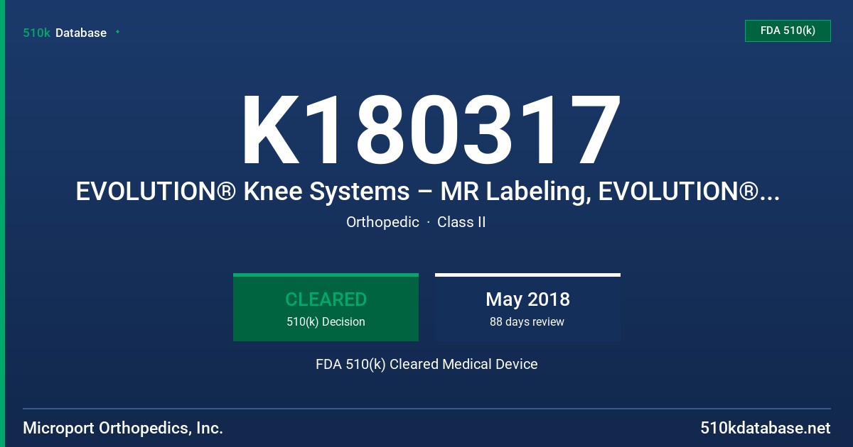 K180317 EVOLUTION® Knee Systems – MR Labeling, EVOLUTION® BIOFOAM® Tibial System, EVOLUTION® Revision Tibial System, EVOLUTION® Revision CCK System FDA 510(k) Cleared Medical Device