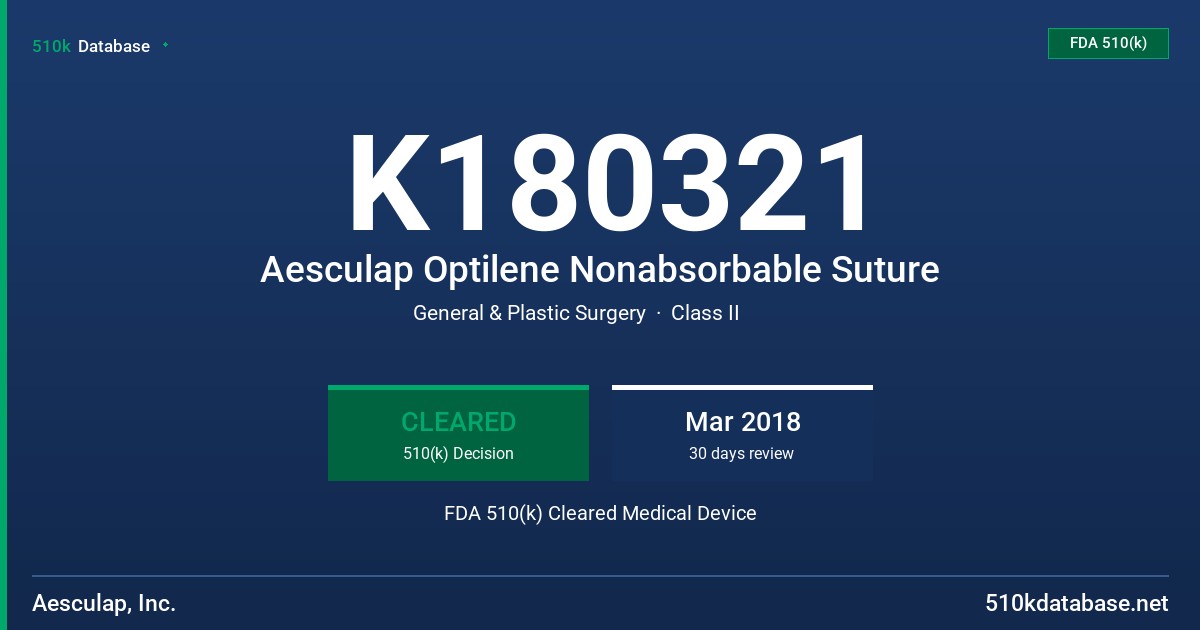K180321 Aesculap Optilene Nonabsorbable Suture FDA 510(k) Cleared Medical Device