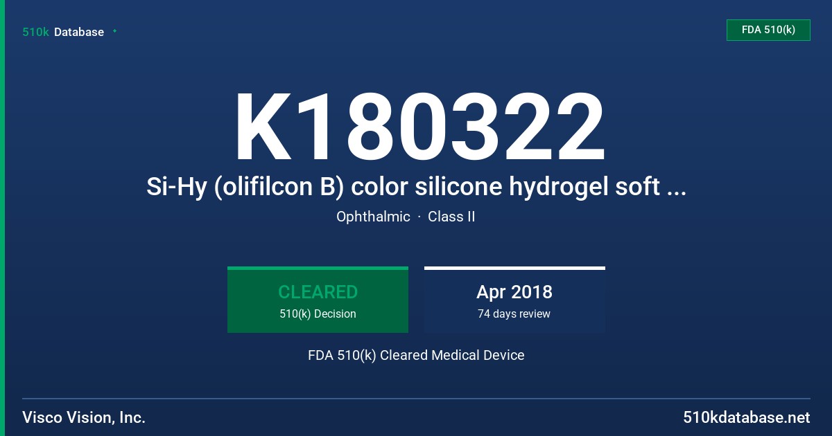 K180322 Si-Hy (olifilcon B) color silicone hydrogel soft contact lens FDA 510(k) Cleared Medical Device