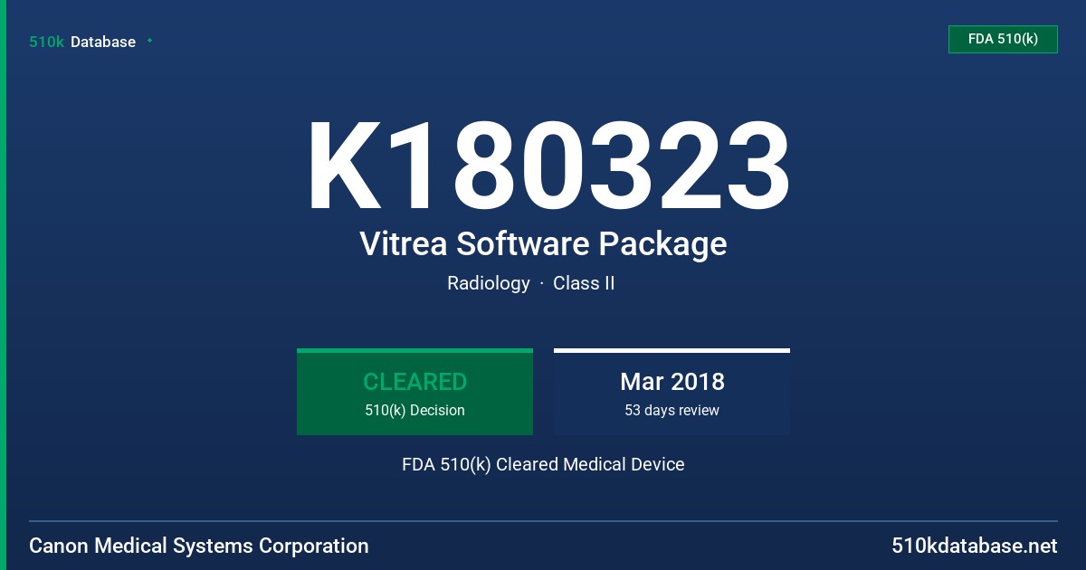 K180323 Vitrea Software Package FDA 510(k) Cleared Medical Device