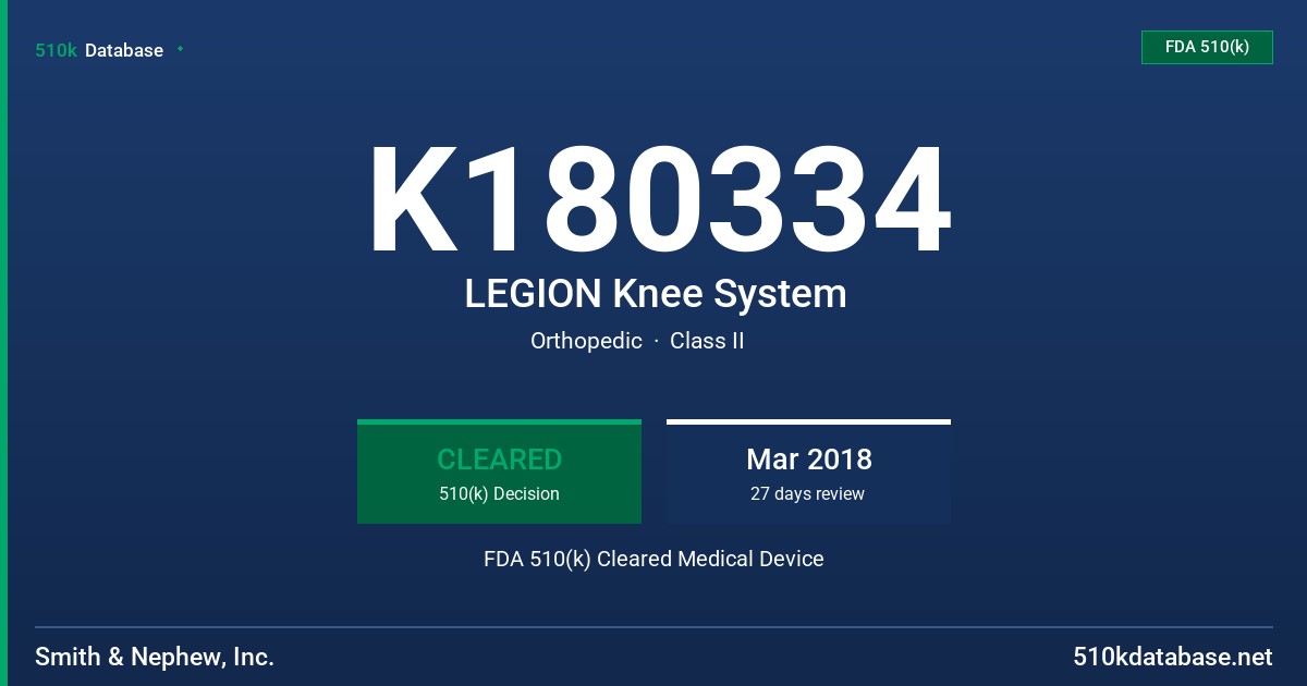 K180334 LEGION Knee System FDA 510(k) Cleared Medical Device