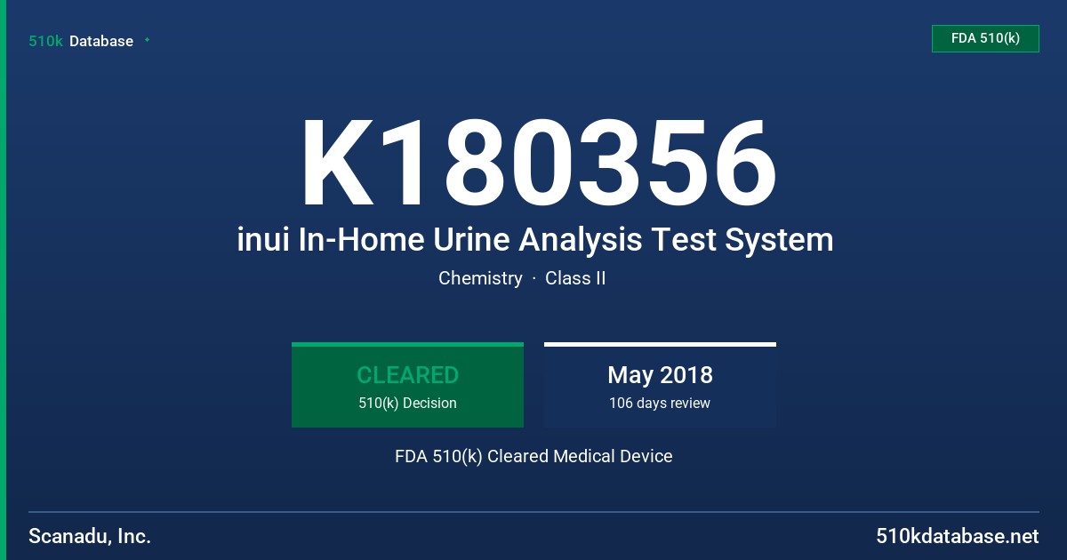 K180356 inui In-Home Urine Analysis Test System FDA 510(k) Cleared Medical Device