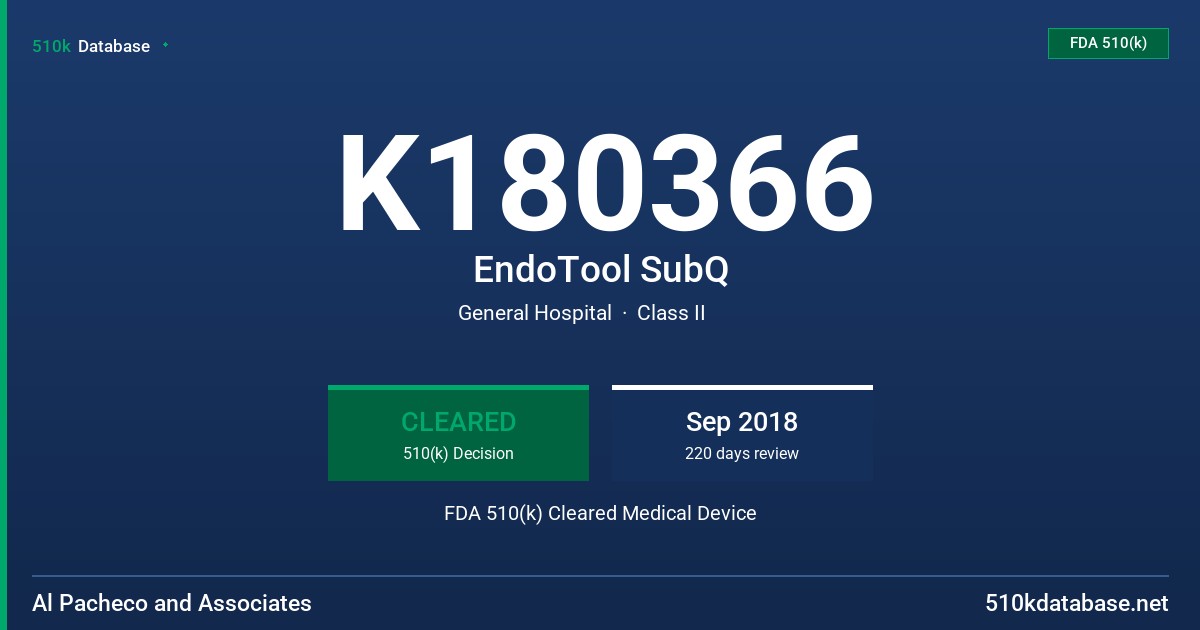K180366 EndoTool SubQ FDA 510(k) Cleared Medical Device