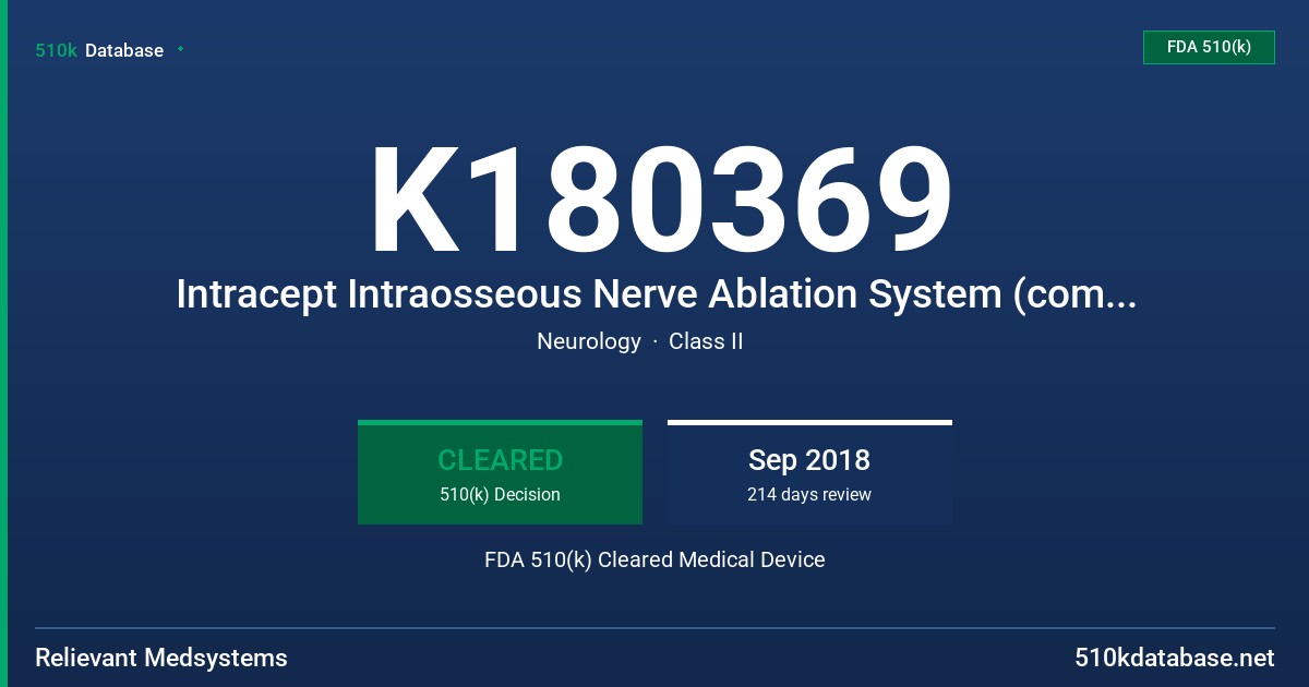 K180369 Intracept Intraosseous Nerve Ablation System (component Intracept RF Probe) FDA 510(k) Cleared Medical Device