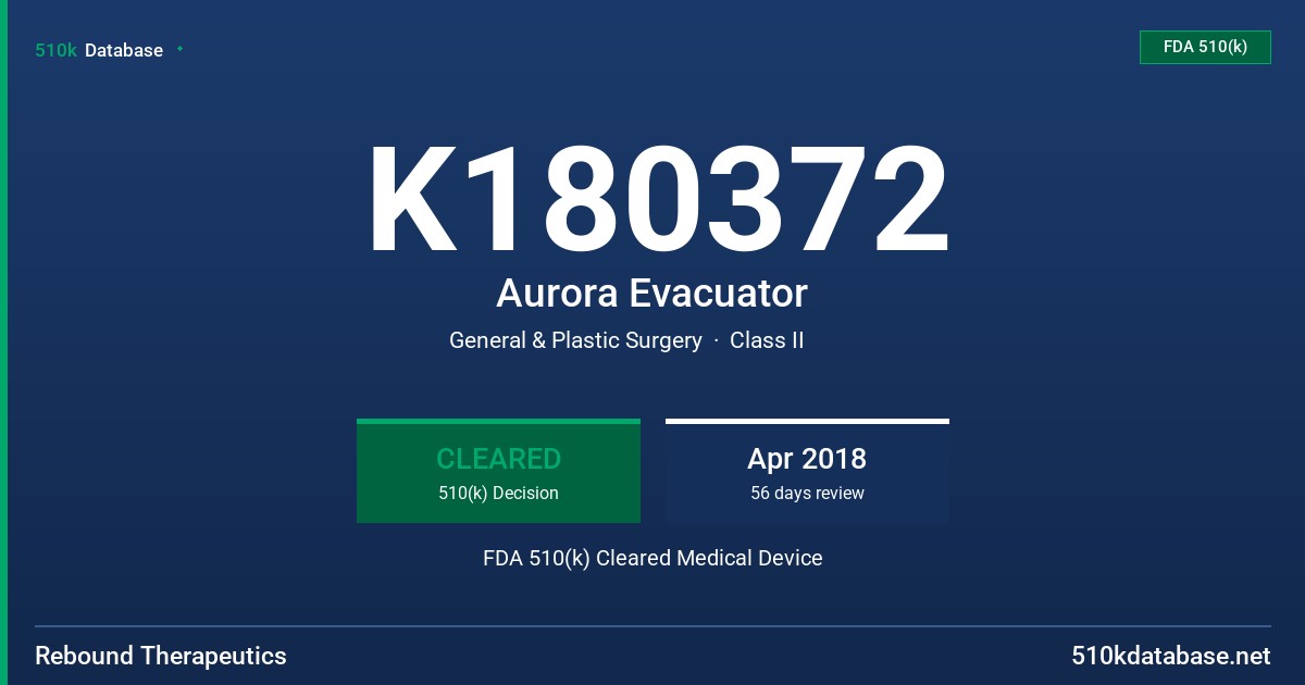 K180372 Aurora Evacuator FDA 510(k) Cleared Medical Device