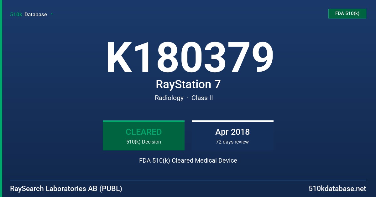 K180379 RayStation 7 FDA 510(k) Cleared Medical Device
