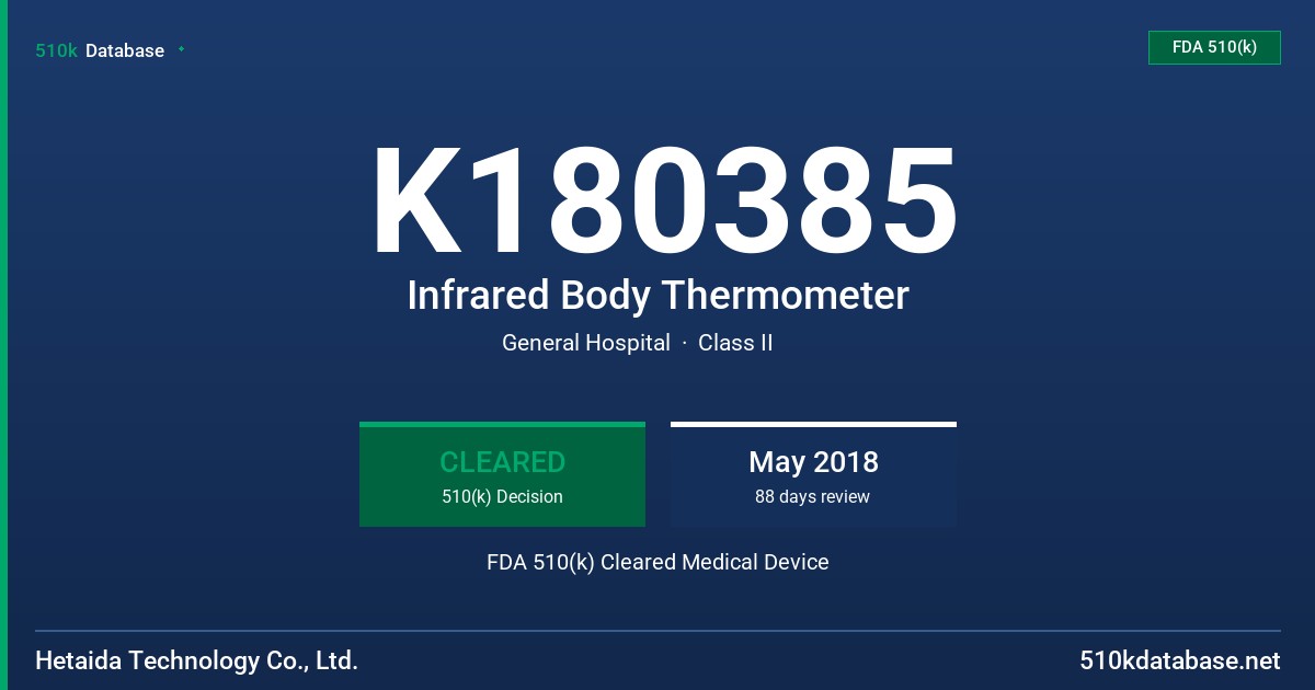 K180385 Infrared Body Thermometer FDA 510(k) Cleared Medical Device