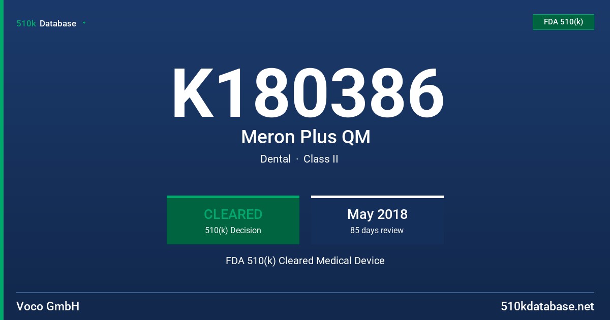 K180386 Meron Plus QM FDA 510(k) Cleared Medical Device