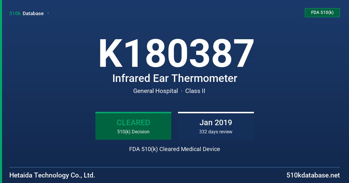 K180387 Infrared Ear Thermometer FDA 510(k) Cleared Medical Device