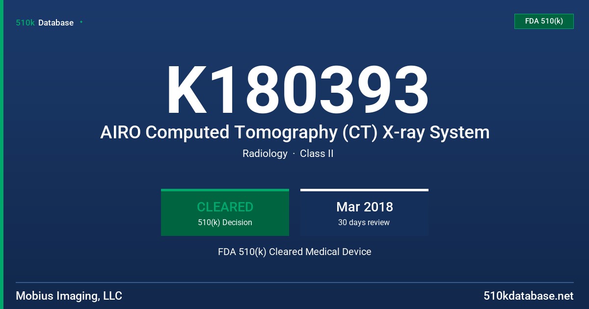 K180393 AIRO Computed Tomography (CT) X-ray System FDA 510(k) Cleared Medical Device