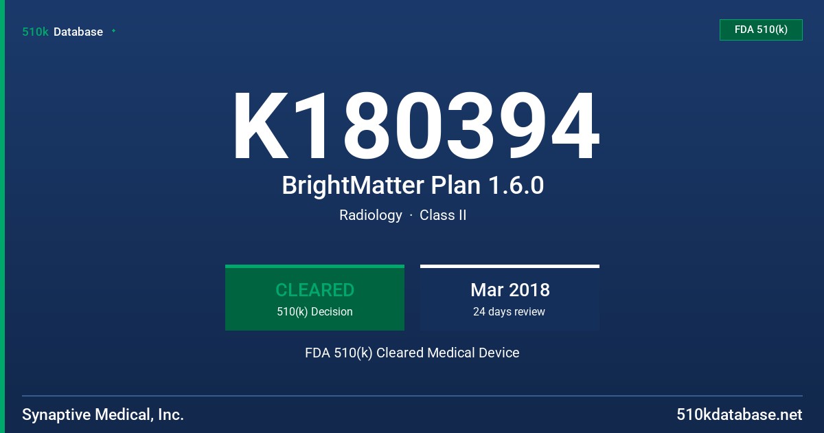 K180394 BrightMatter Plan 1.6.0 FDA 510(k) Cleared Medical Device