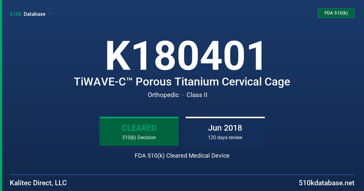 K180401 TiWAVE-C™ Porous Titanium Cervical Cage FDA 510(k) Cleared Medical Device