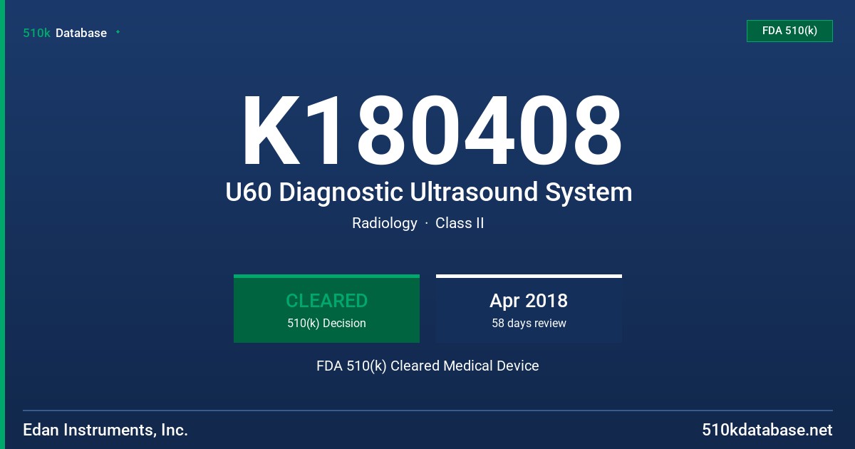 K180408 U60 Diagnostic Ultrasound System FDA 510(k) Cleared Medical Device