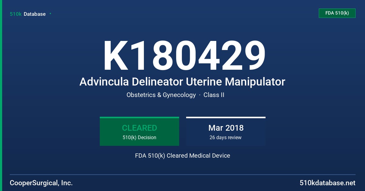 K180429 Advincula Delineator Uterine Manipulator FDA 510(k) Cleared Medical Device