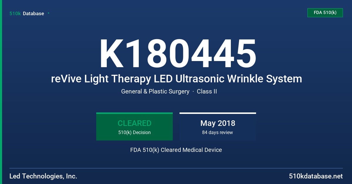 K180445 reVive Light Therapy LED Ultrasonic Wrinkle System FDA 510(k) Cleared Medical Device