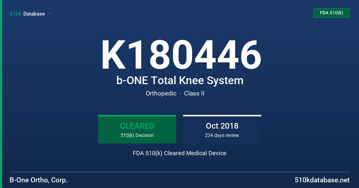 K180446 b-ONE Total Knee System FDA 510(k) Cleared Medical Device