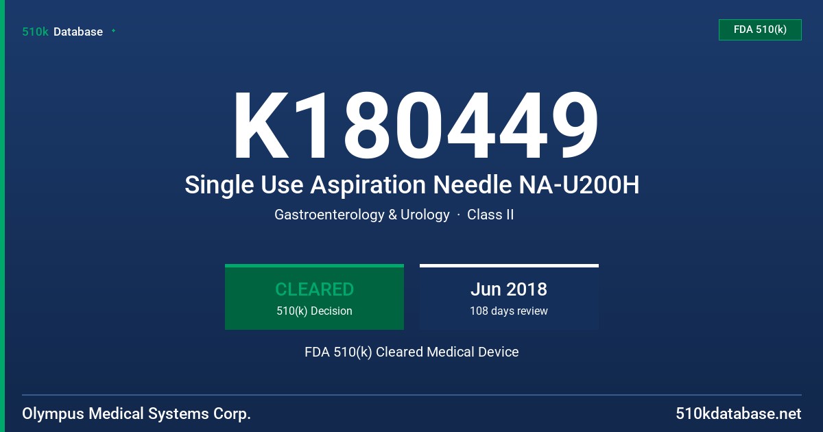 K180449 Single Use Aspiration Needle NA-U200H FDA 510(k) Cleared Medical Device