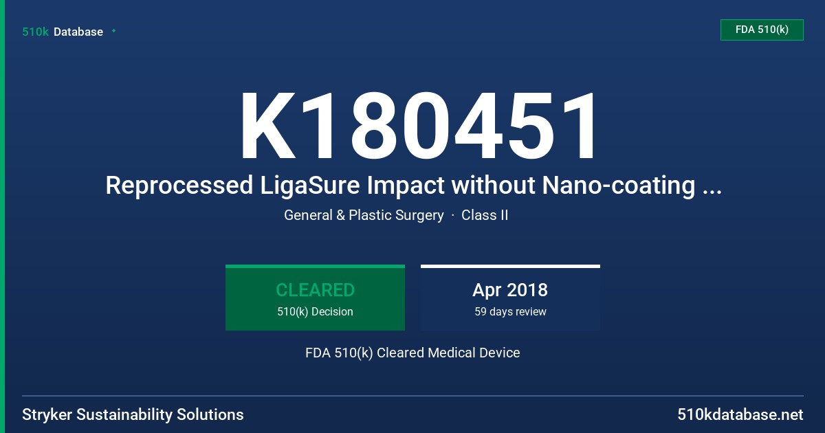 K180451 Reprocessed LigaSure Impact without Nano-coating Large Jaw, Open Sealer/Divider FDA 510(k) Cleared Medical Device