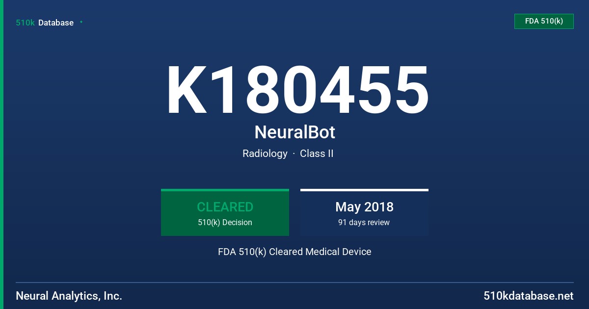 K180455 NeuralBot FDA 510(k) Cleared Medical Device