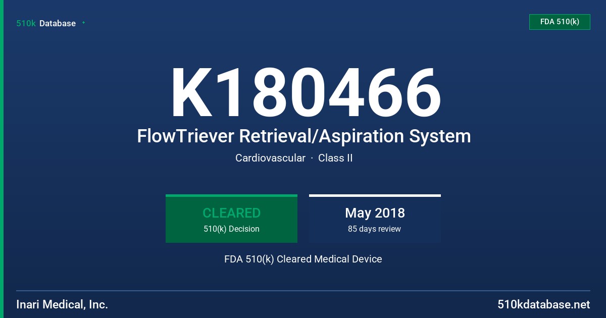 K180466 FlowTriever Retrieval/Aspiration System FDA 510(k) Cleared Medical Device