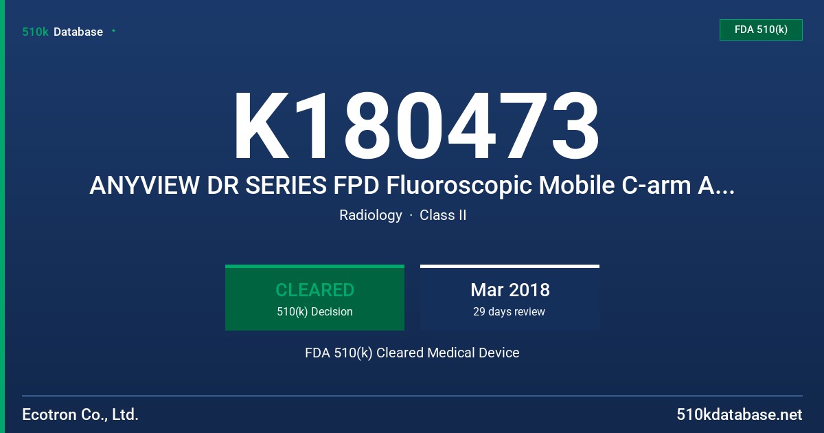 K180473 ANYVIEW DR SERIES FPD Fluoroscopic Mobile C-arm ANYVIEW-240DR, ANYVIEW-320DR, ANYVIEW-500DR FDA 510(k) Cleared Medical Device