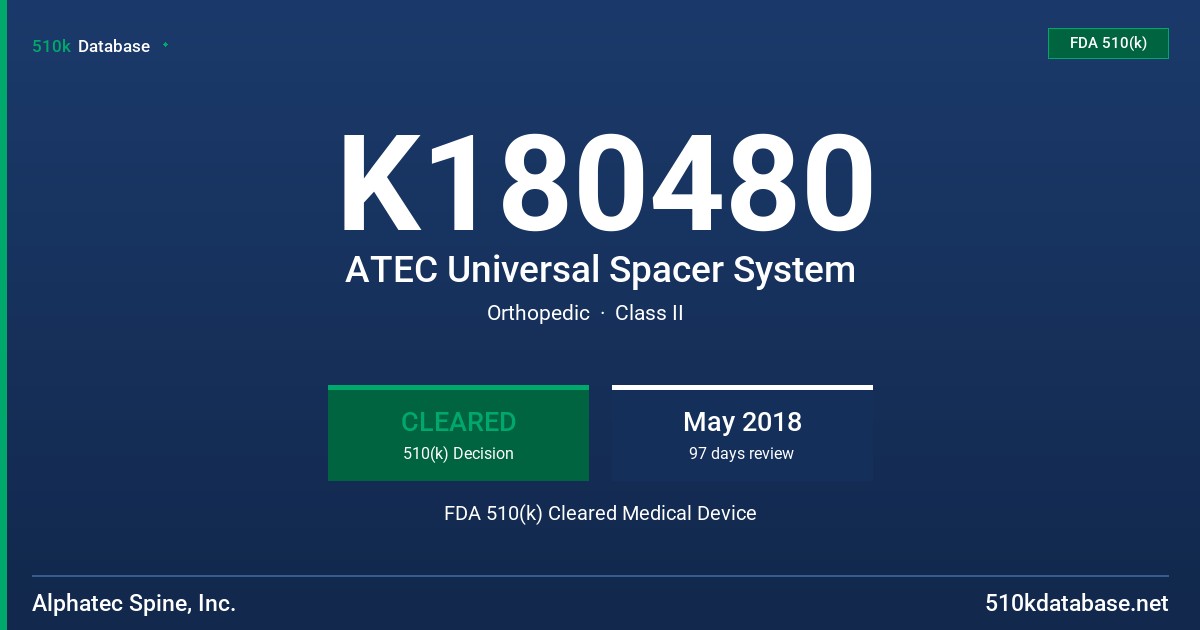 K180480 ATEC Universal Spacer System FDA 510(k) Cleared Medical Device