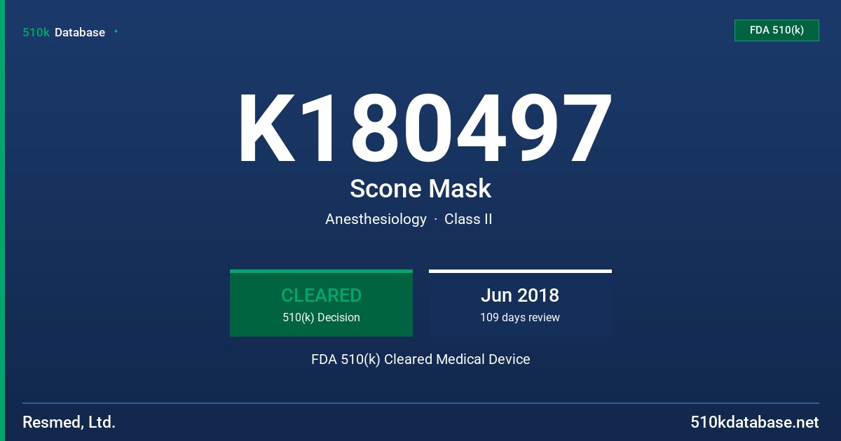 K180497 Scone Mask FDA 510(k) Cleared Medical Device